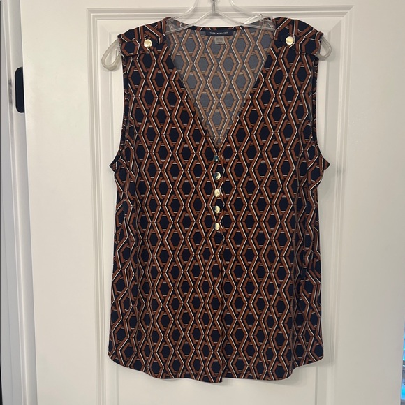 Tommy Hilfiger Tops - Navy Blue and Brown Sleeveless Blouse